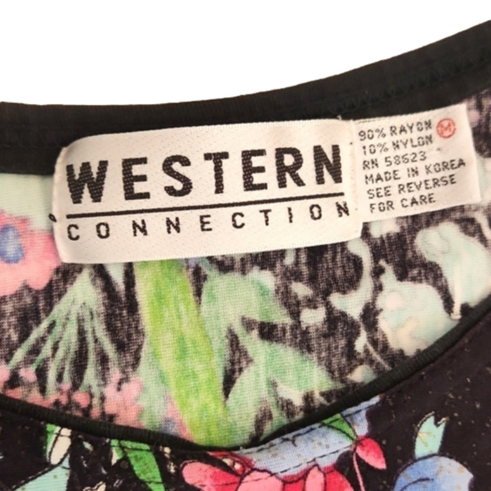 Womens Vintage Western Connection black floral quarter sleeve top size Medium. - Picture 11 of 14